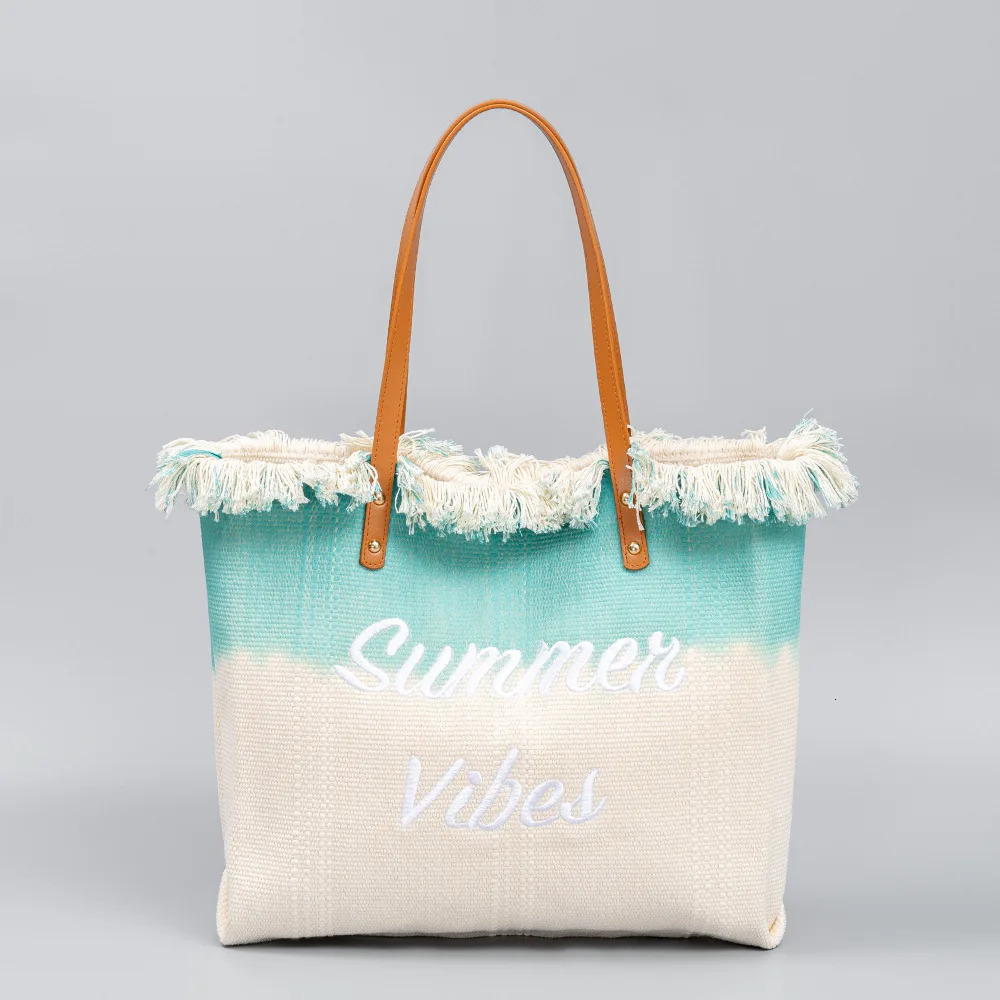 2024 New Womens Handbag Embroidered Letter Tassel Design Fresh Gradient Color Large Capacity Tote Shopper Travel Bag Beach Bag R250320