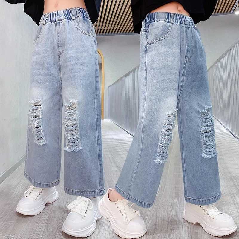 New summer teenagers children girls jeans torn holes casual childrens clothing ankle pants Capris Trousers 6 8 10 12 14 years oldT2502320