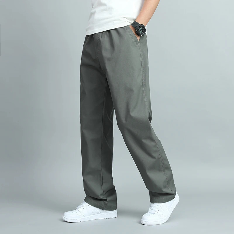 Large mens casual cotton pants loose fit straight with multiple pockets jogging summer and autumn 250319