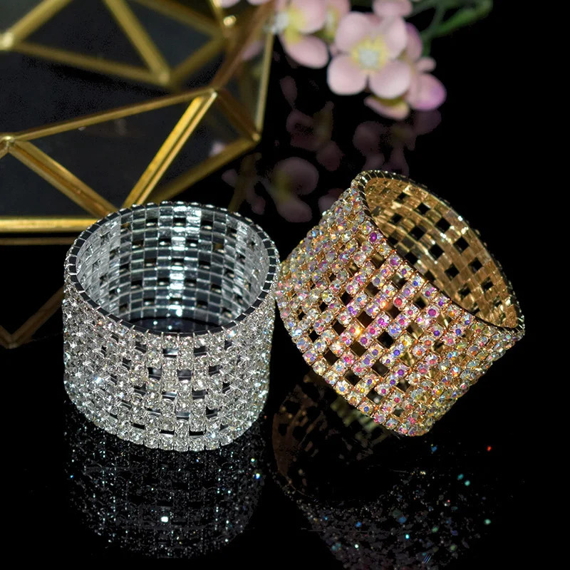 European and American handmade rhinestone elastic bracelet multi-layer elastic hollow bracelet claw chain multi-color bracele 250320
