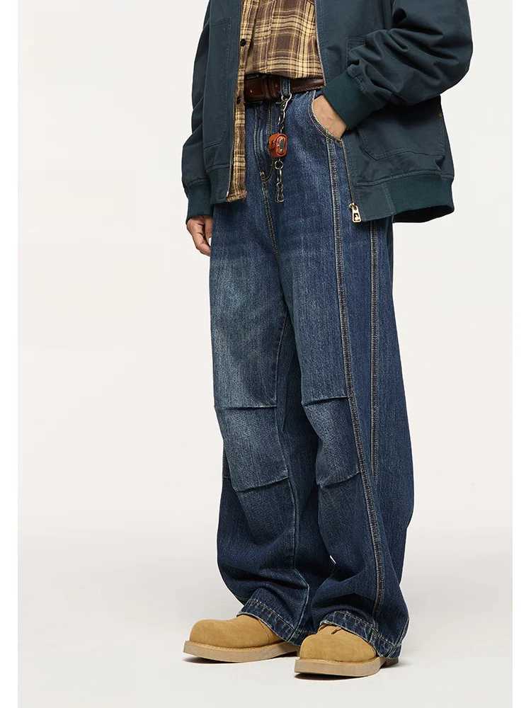 Mens jeans Baggy Casual Straight Autumn and winter Wide leg Pants New in High Street fashion Make old Retro Trousers for menT250319