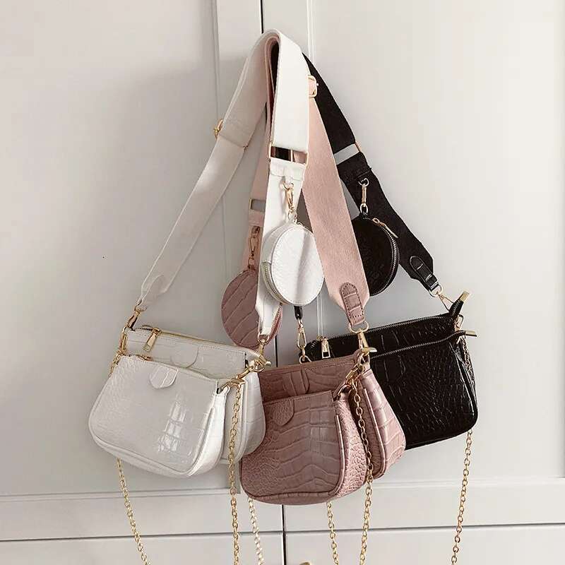 Solid Color PU Women Shoulder Messenger Casual Chain Crossbody Bags Women Handbags Totes Bag 3 Sets Clutch Purse