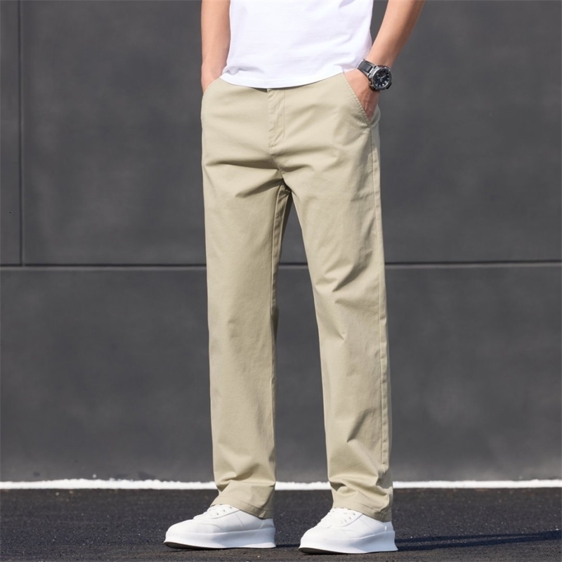 Stretch Men Pants Straight Fit Cotton Golf Trouser Male Spring Summer Formal Dress Office Work Casual Black Navy Blue Khaki w250313