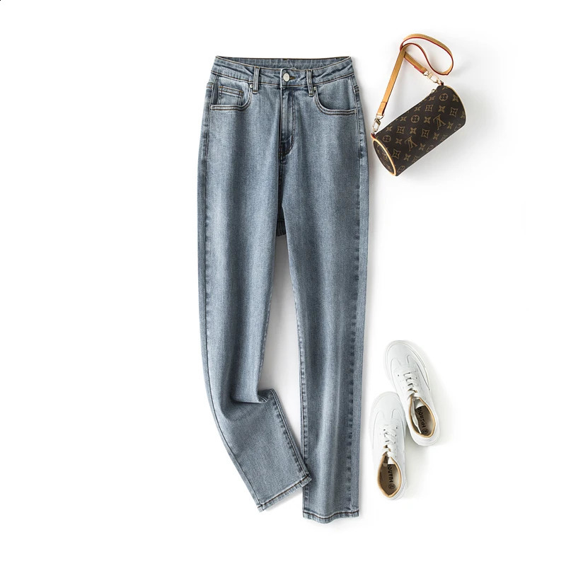 Plus Size Women Jeans Autumn Dark Blue 175cm Tall Stretchy and Loose Washing Straight 6XL 100Kgs Curve Lady Thin Lady Denim Pant 250319