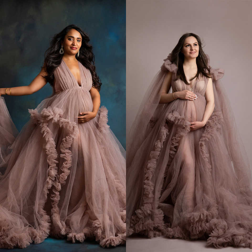 Elegant Ruffles Sleepwear Robes Ruffles Deep High Split Plus Size Appliques Pregancy Women Gowns for Special Occasion Photoshoot Boudoir Lingerie Bath