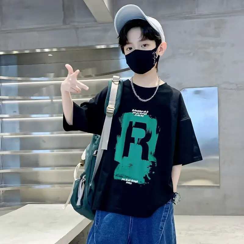 Summer Kids Clothes Streetwear Korean Style Cartoon Print T Shirt Short Sleeve Tops Tees Boys Clothes 100%Cotton Children TeesT250320