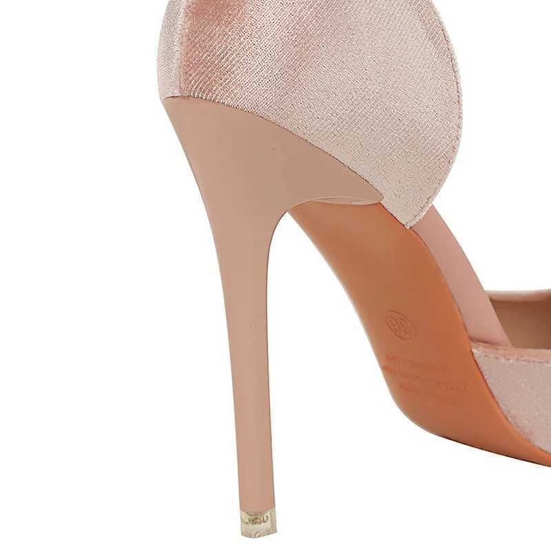 Party pump 10.5cm thin high shallow toe Witt side hollow pearl Rhine buckle womens shoes Y250319