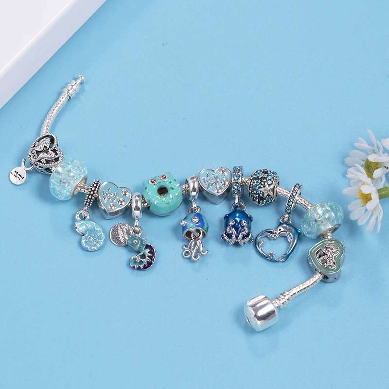 Summer Styles Charm Bracelets Fits DIY Blue Dolphin Beads Bracelet Bangles For Women Men Bijoux Pulseras Jewelry Gift Wholesale
