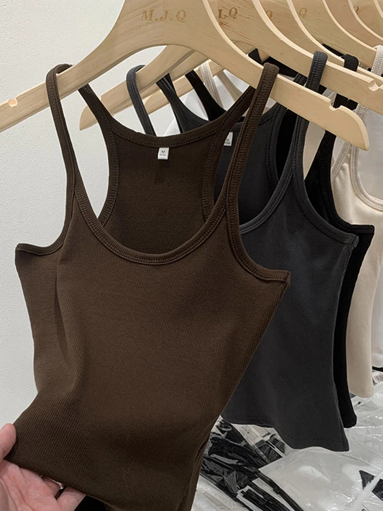 90s Cool s Streetwear Soft Tees Solid Color Basic Ribbed Knitted Tank Top Women Summer Vintage Sleeveless Camis 250320