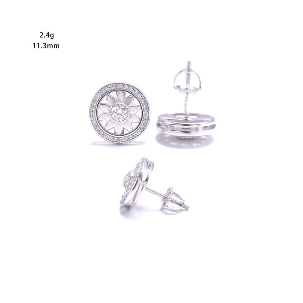 11.3mm Iced Out Moissanite Sunflower Earrings Screwback 925 Sterling Silver Hip Hop Lab Diamond Stud Earrings Pass Tester Gift