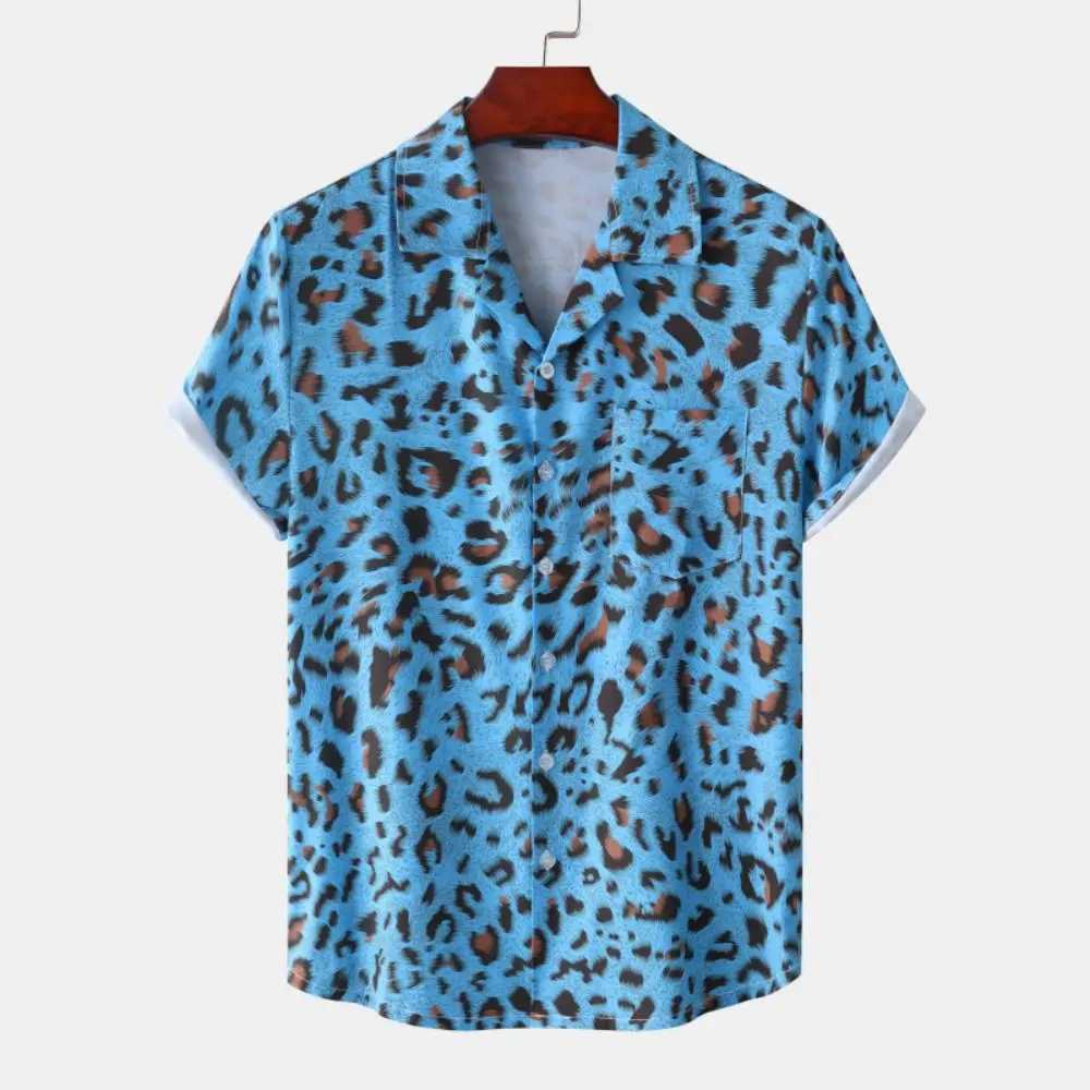 Fashion Leopard Mens Short Sleeve Shirt Oversize Loose Fit Stylish Shirt For Men Lapel Trend Casual Button Up Mens Clothing M250320