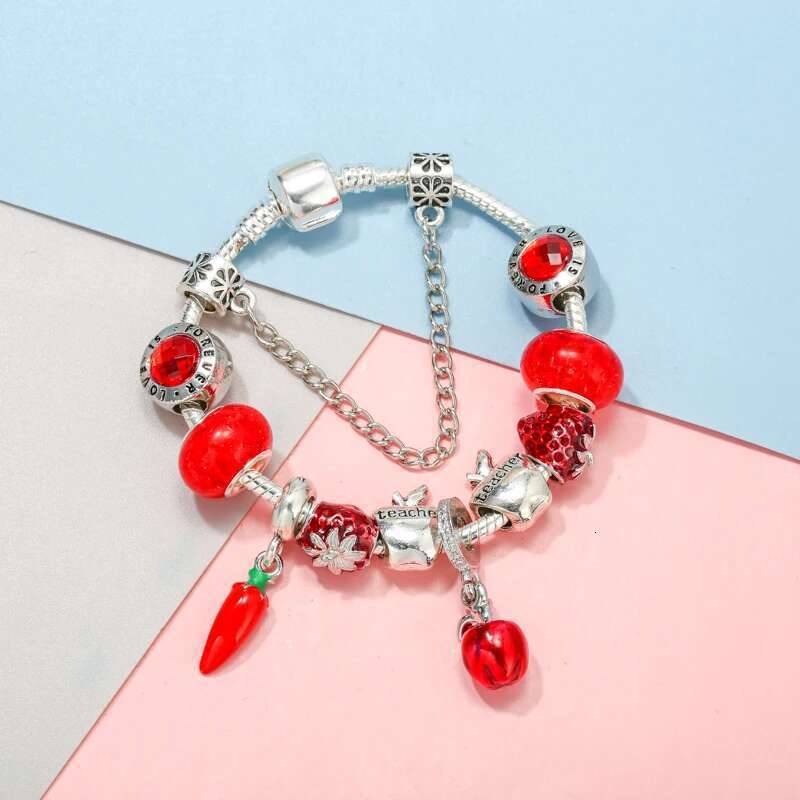Original Charm Bracelet For Women Red Pepper Beads Pendant DIY Snake Chain Hot Sale Bijoux Pulseras Jewelry Gift Dropshipping