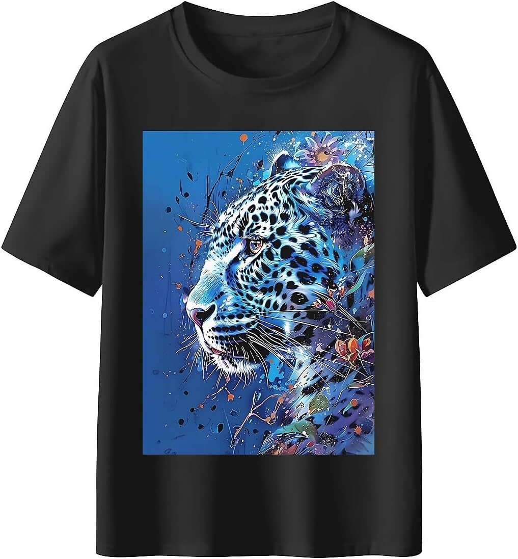 T shirt for Mens Mens Novelty T-Shirts Graphic 2D Print Summer Short Sleeve Blue Leopard Shirts Tshirt Graphic Tee Casual Tops Clothes Short sleeve