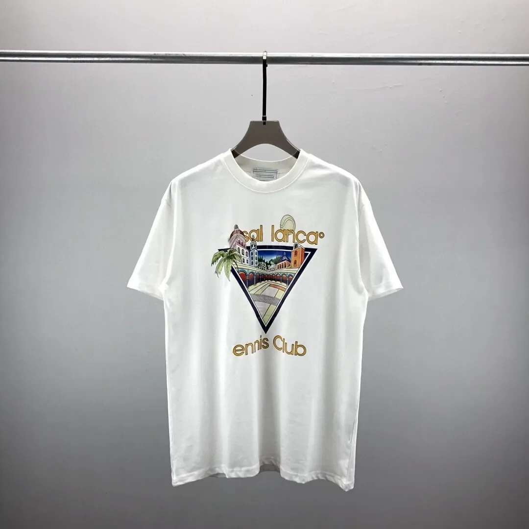 Men's Casual Round Neck Short Sleeve T-Shirt Castle Tennis Letter Print Loose Fit Streetwear Vintage Brands High Quality