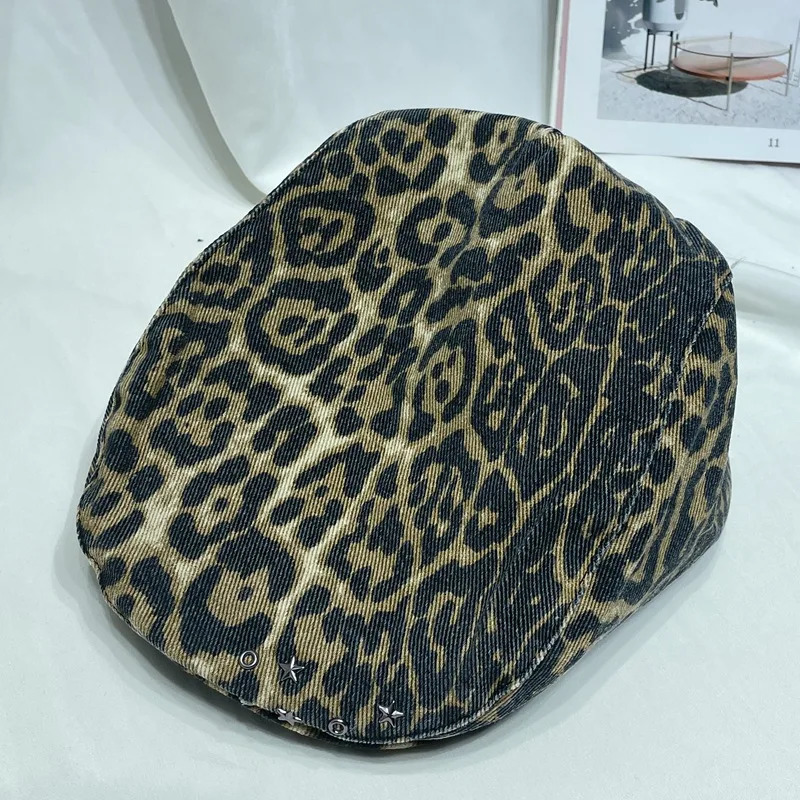 Classic Niche Leopard Print n Retro Forward Hats for Women and Men Street Trend Versatile American Casual Berets Cap Y2k 250320