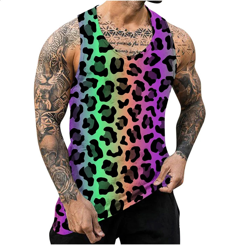 Leopard Printed Tank Top Quick Drying Gym Clothing Mens Tank Top Summer Sports Underwear Harajuku Fashion Street Clothing y2k Top 250318