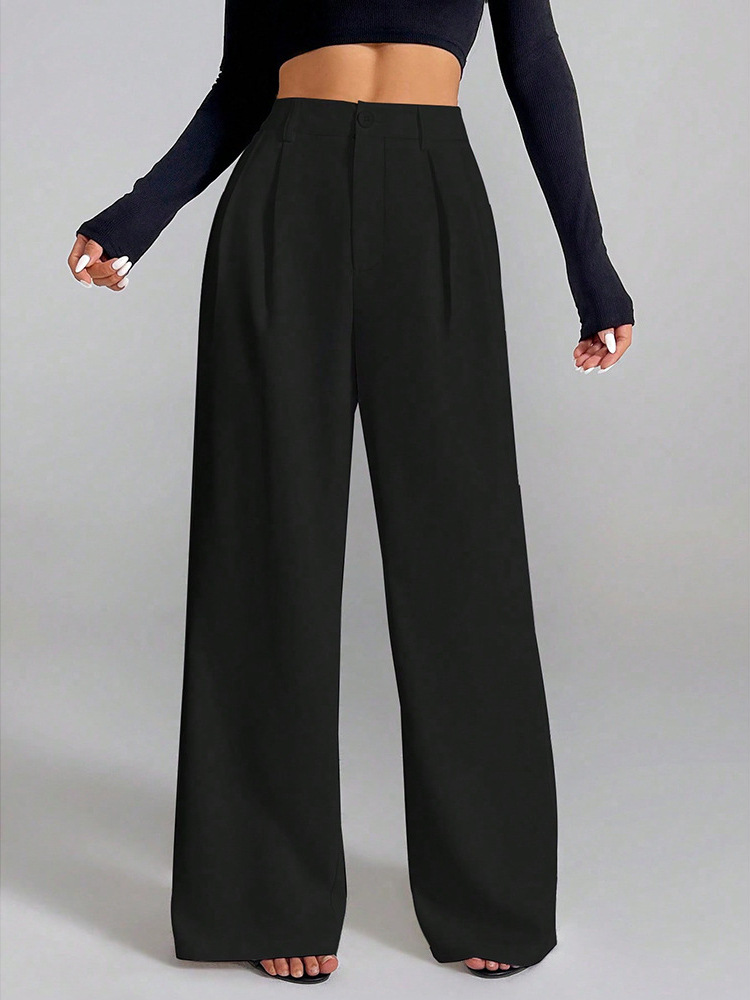High Waist Women Suit Pants Fall Straight Office Ladies Korean Fashion Trousers Casual Button Loose Female Black Pants R250320