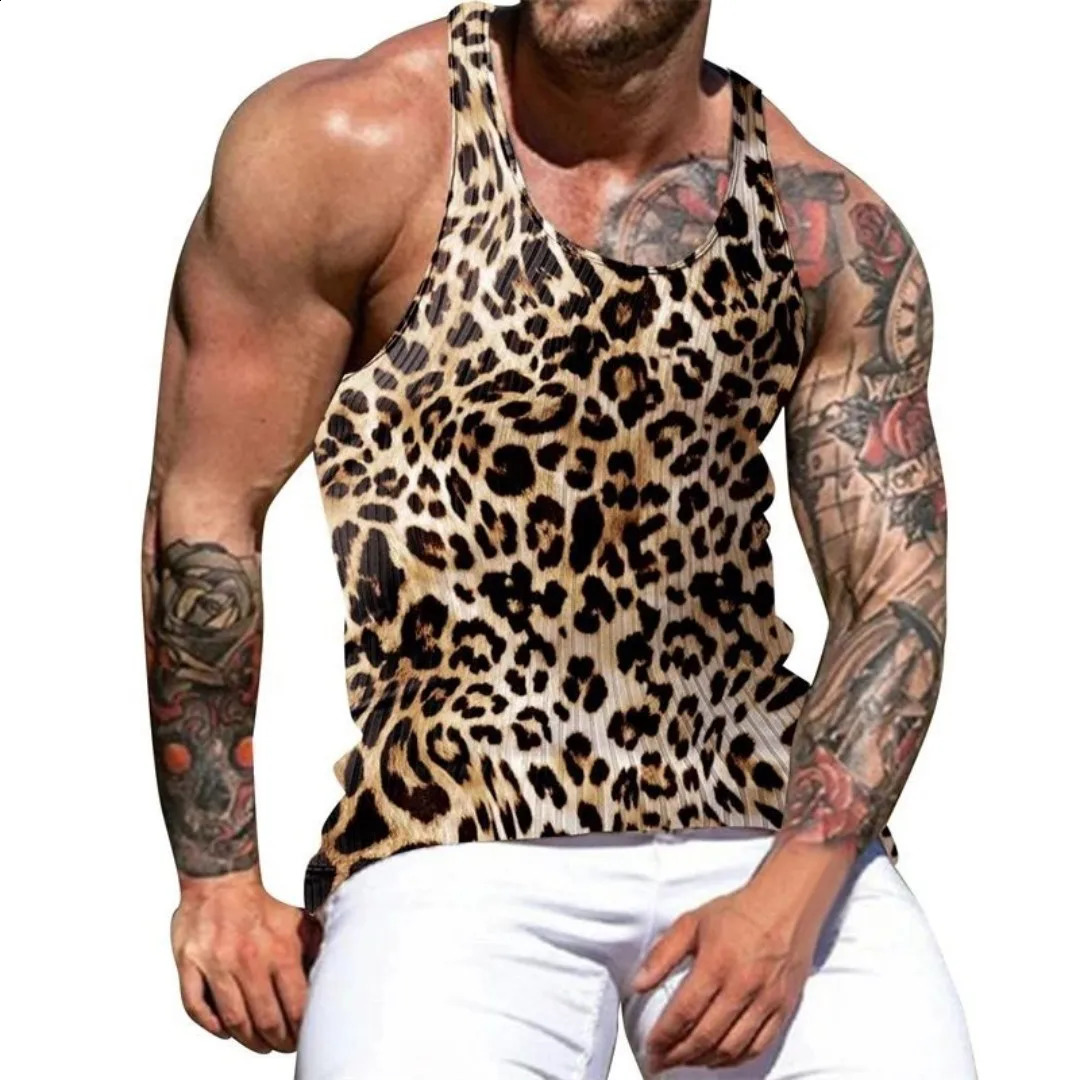 Summer 2025 Tank Top Comfortable 3D Printed Fashion Casual Cream Mens Panther Pajamas 250319