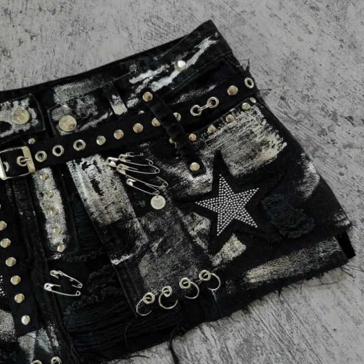 American Gothic Embroidery Fashion Rivet Decoration Hot Girl Skiing Female New Denim Skiing Y2k Personalized Short Leather BiggorangXJ250320