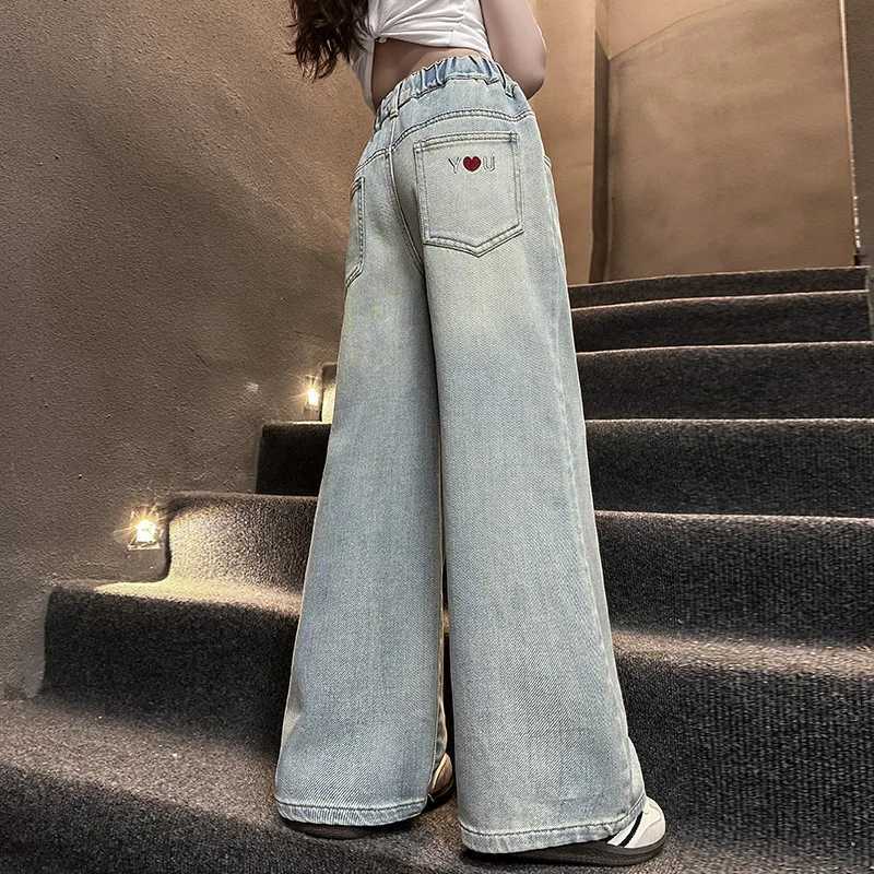 Kids High Waisted Washed Jeans Classic Trendy Street Straight Denim Pants For Girls Simple Style Jeans Trousers For Teens ChildT250326