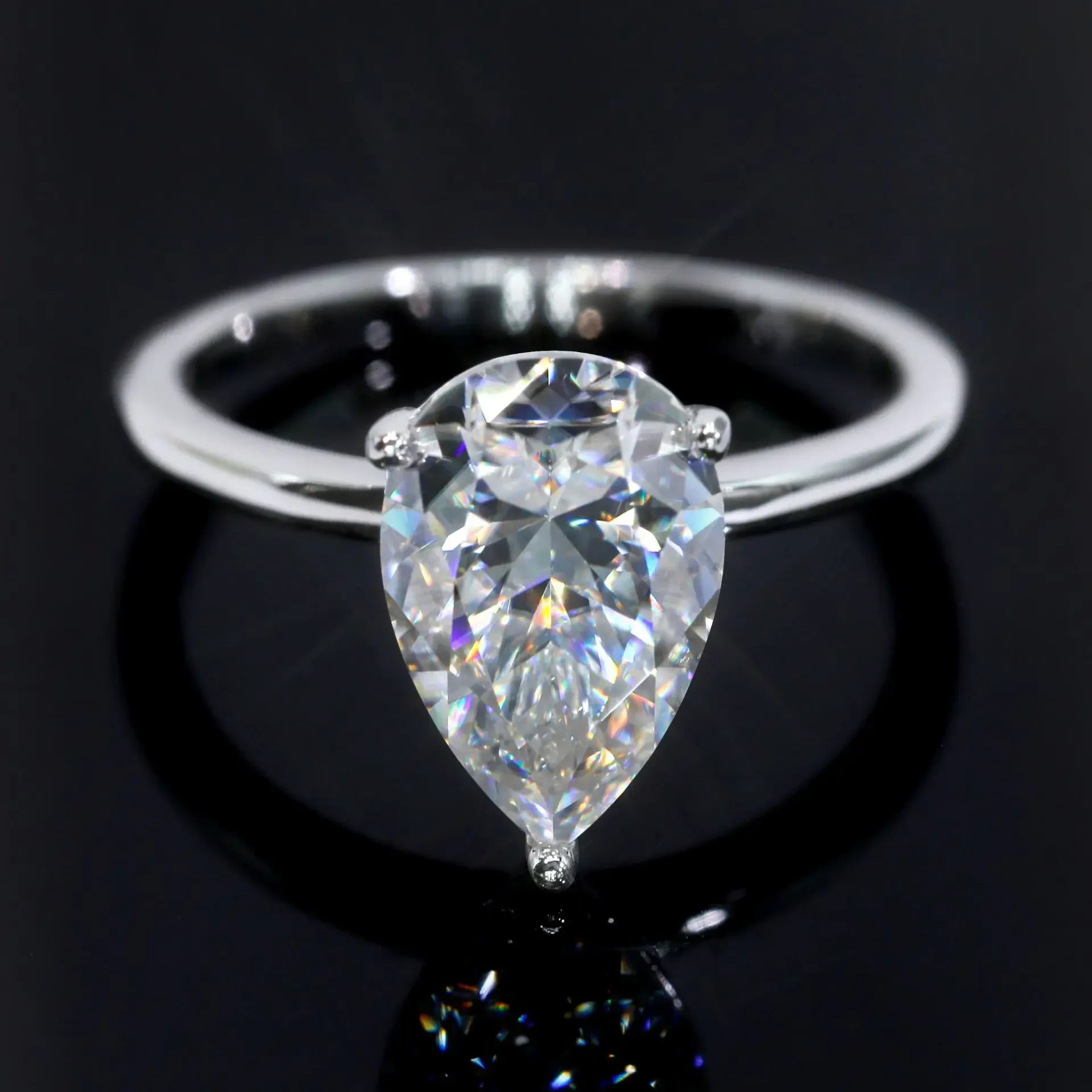 FEOBUR 7*11mm 3Carat Pear Moissanite Ring for Women S925 Sterling Silver Waterdrop Lab Diamond Engagement Wedding Band Jewelry