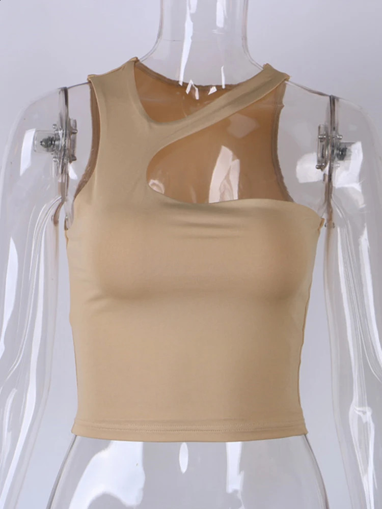 Cut Out sexy cut shoulder solid tight sports short top for womens tank irregular summer tube 250319