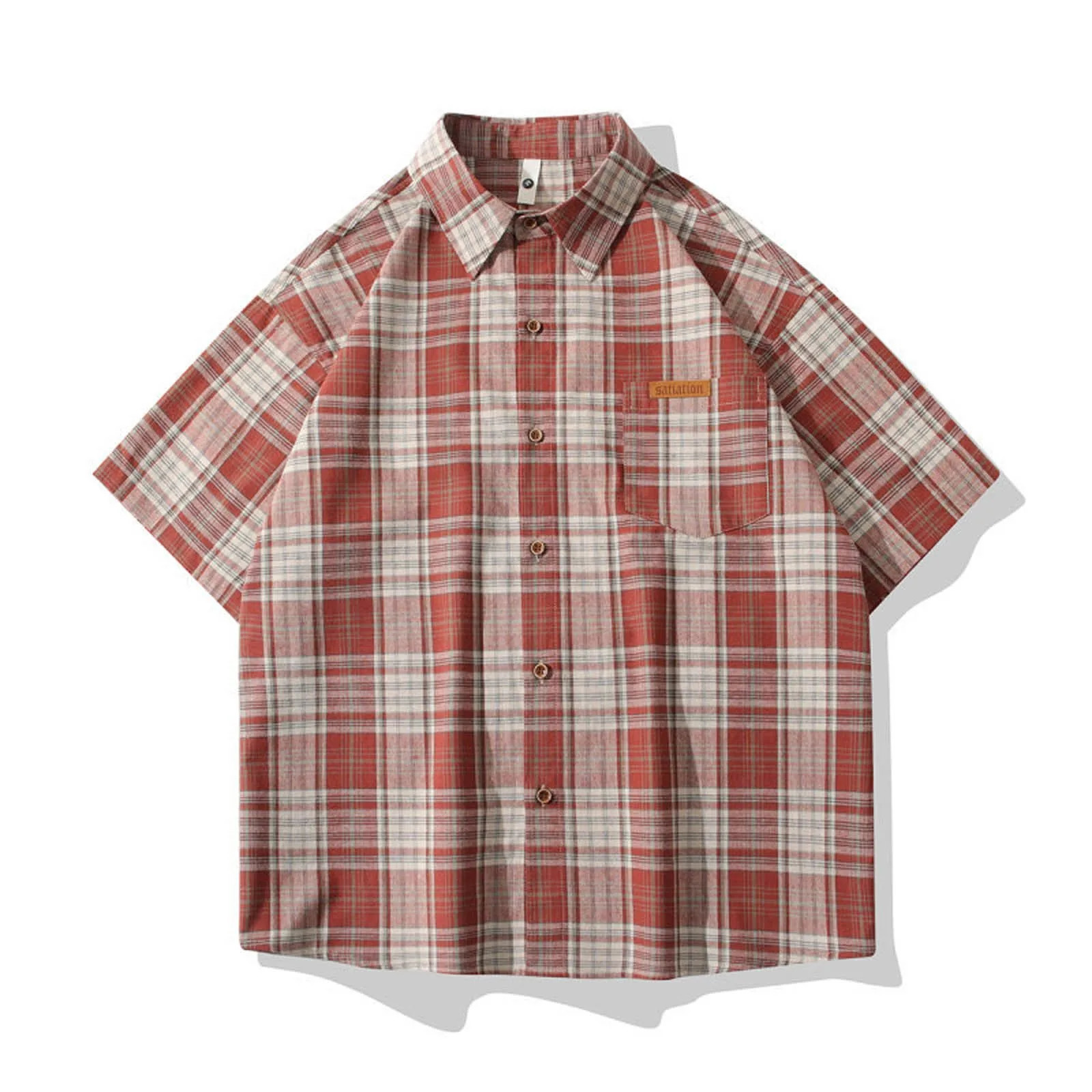 Mens loose plain short sleeved shirt casual linen button hem oversized Harajuku y and comfortable mens 250317