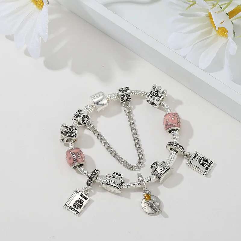 2024 Trend Birthday Cake Pendant Women's Charm Bracelet With Silver Color Bracelets For Women Kids Birthday Gift Special Offer