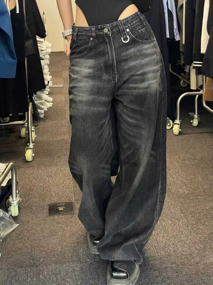 HOUZHOU Vintage Black Wide Leg Jeans Women Oversized High Street Korean Fashion Baggy Denim Trousers Grunge Y2k Female Hip HopT250319