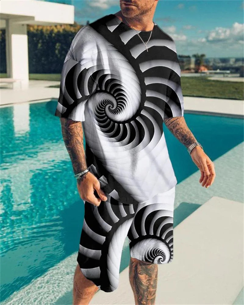 Summer Men Set Fashion 2-piece Set Tiger Print Tracksuit For Men T-Shirt Shorts Suit Casual Oversized Clothes Vintage Sports Set 250319