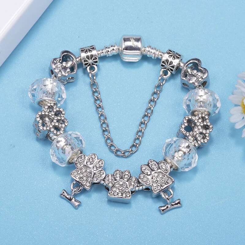 Special Offer Brand Charm Bracelets Fits Crystal Dog Paw Beads Bracelet Bangles For Women Kids Bijoux Pulseras Jewelry Gift