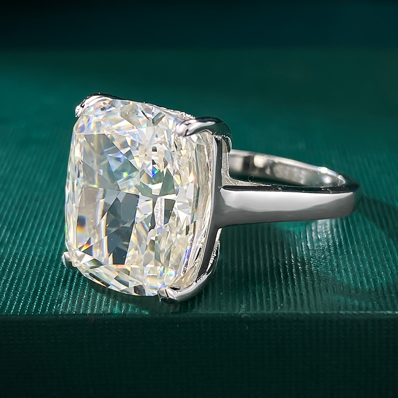 6CT Large Ice Cushion Shape White Moissanite Diamond Gemstones Party Wedding Rings Soild 100% 925 Sterling Silver Women Engagement Band Ring Gift