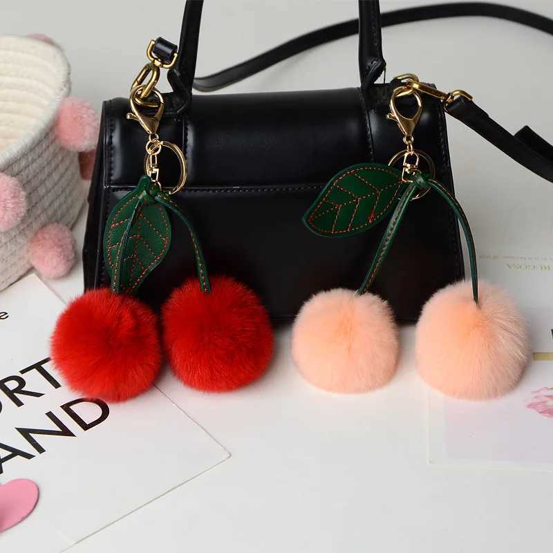 New Water Otter Rabbit Hair Cherry Multi Color Car Keychain Pendant Cute Pong Doll Bag Hanging KeychainXJ250319