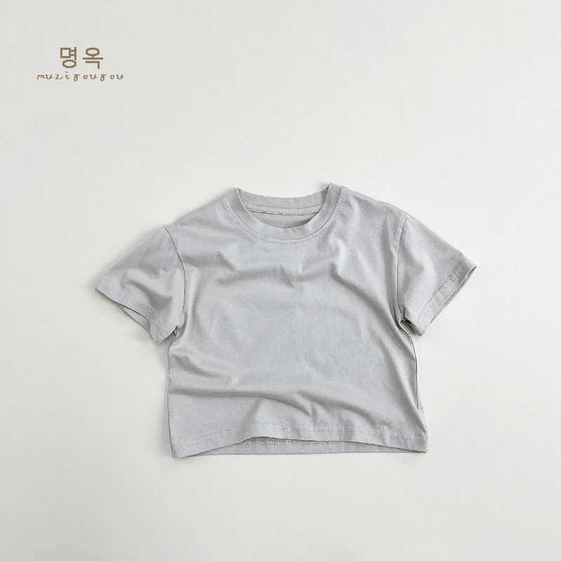 5054 Childrens Basic T-shirt 2025 Summer Black and White Grey Boys Short sleeved T-shirt Casual Loose TopT250320