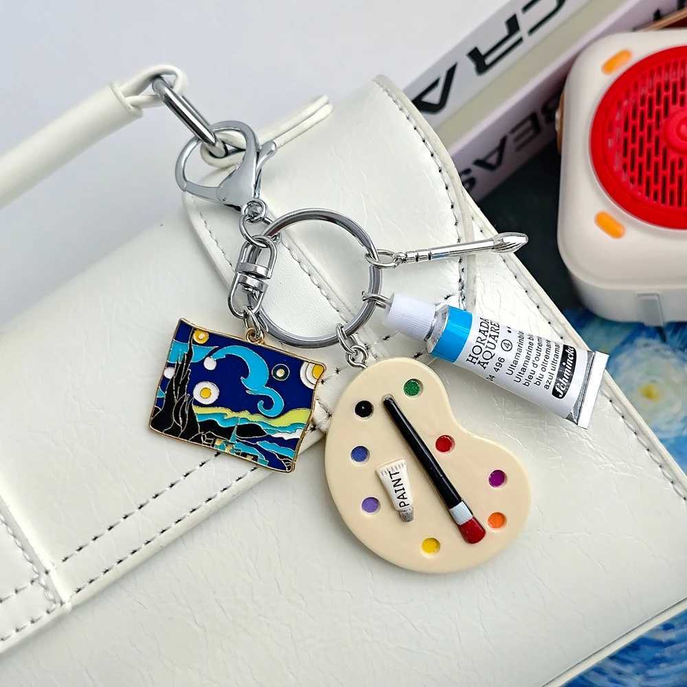 The Starry Night Van Gogh Oil Painting Keychain Painter Art Student Key Ring Unique Birthday GiftXJ250319