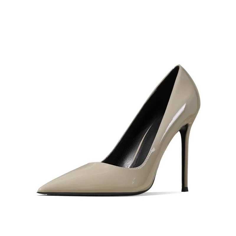 Pointed toe High H Wens new gray temperature with fine heels professional stain patent leather pump Y250319