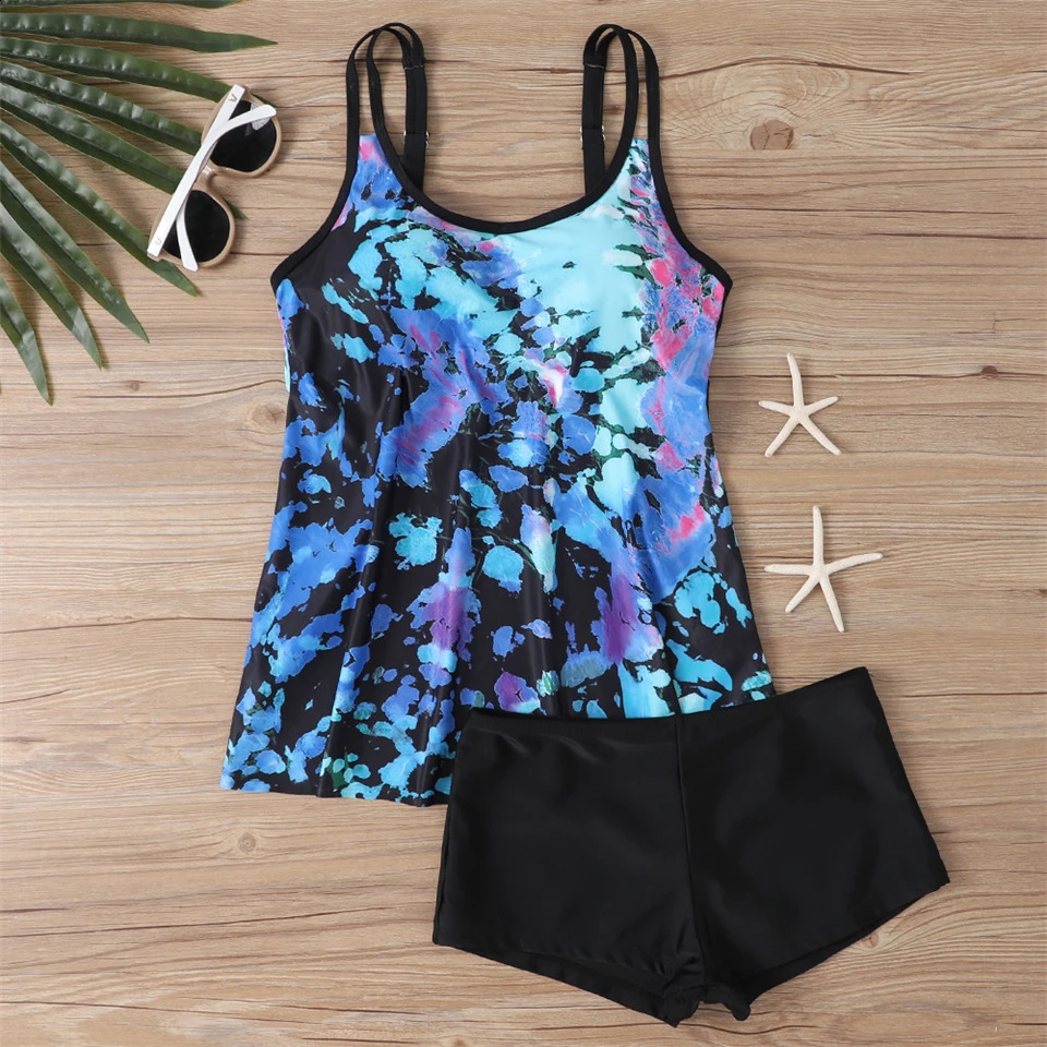 Floral Printed Tankini Set Women 2024 Two Piece Swimsuit Short High Waist Swimwear Female Bathing Suit Beachwear Swimming Summer 250319