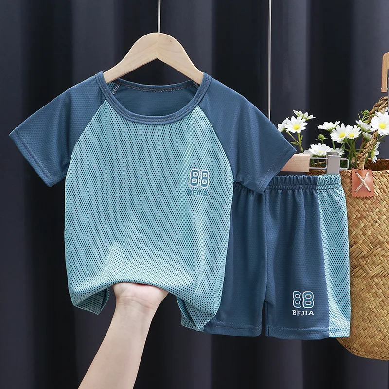 Summer Children Boy Clothes Set Teenage Girls Patchwork T-Shirts And Shorts 2pcs Suit Kid Football Top Bottom Outfits Tracksuits 250320