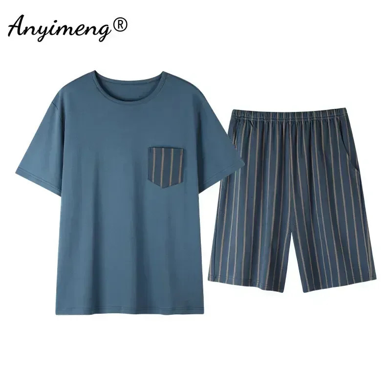 L-4XL Elegant Mens Cotton Pajamas Summer Shorts Fashion Short sleeved Mens Casual Mens Pajamas 2-piece Set Pajamas 250317