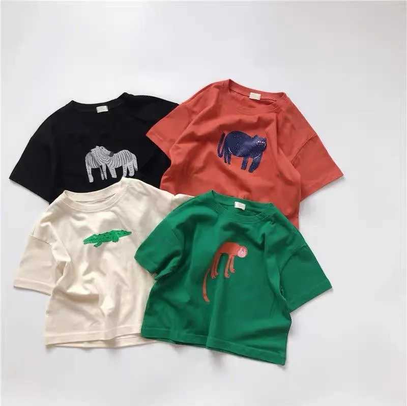 Summer Kids Cartoon Print Short Sleeve TShirt Boys And Girls Casual Fashion Cute Round Neck Tops Toddler Simple Versatile TeesT250320