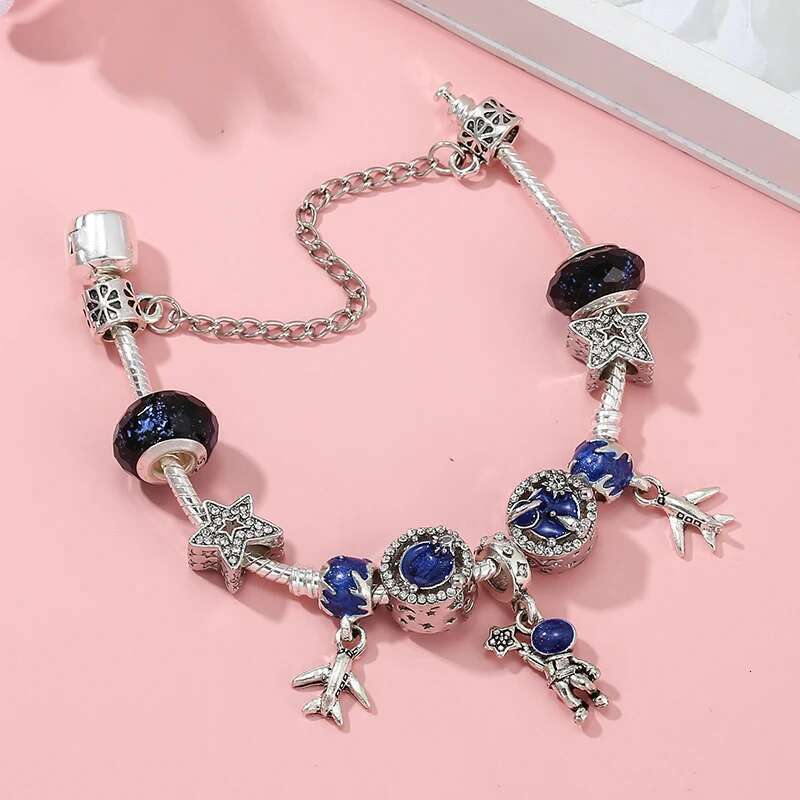 The Vast Sky Series Star Beads Charm Bracelet With Airplane Astronaut Pendant DIY Beads Bracelets For Women Men Jewelry Gift