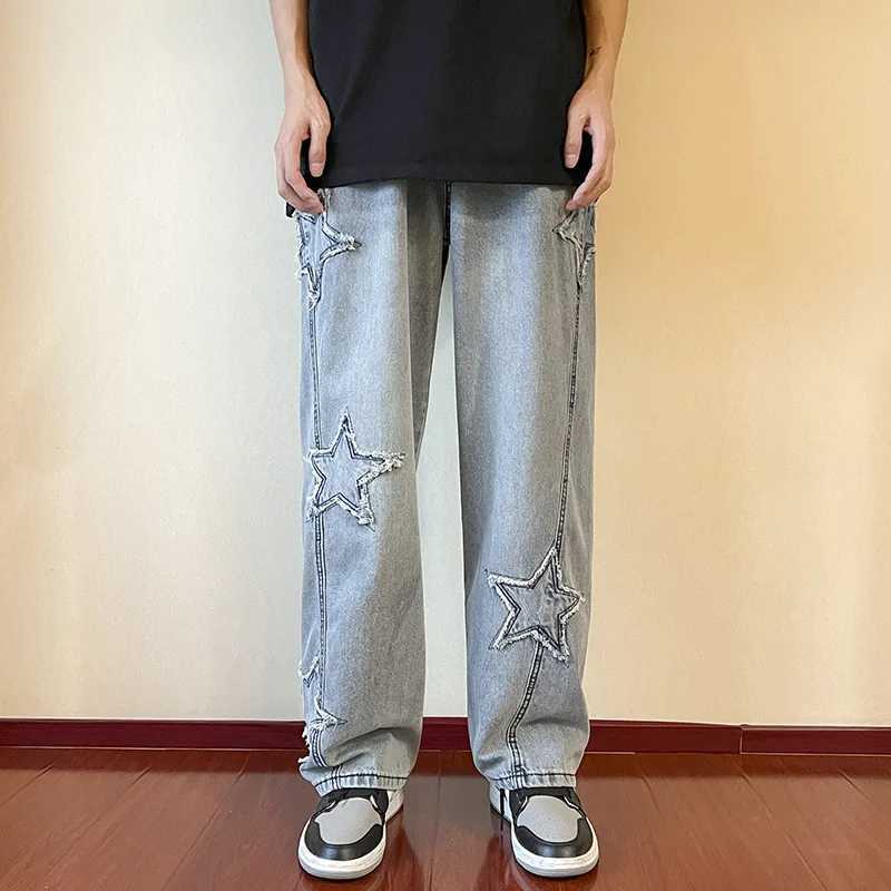 Y2k pants mens jeans mens jeans streetwear mens loose leg jeans denim shorts pockets mens clothing glitter goodsT250319