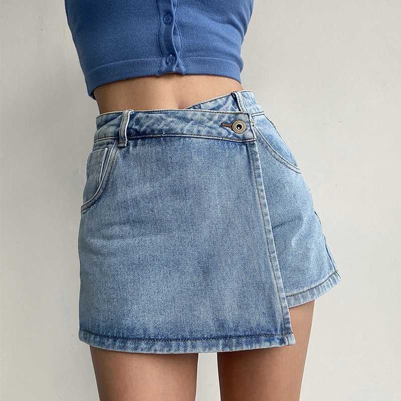 Irregular Denim Skirt for Women Slim High-waisted A-line Jeans Skirt Shorts Fashion Vintage Streetwear Y2k Clothing FeXJ250320