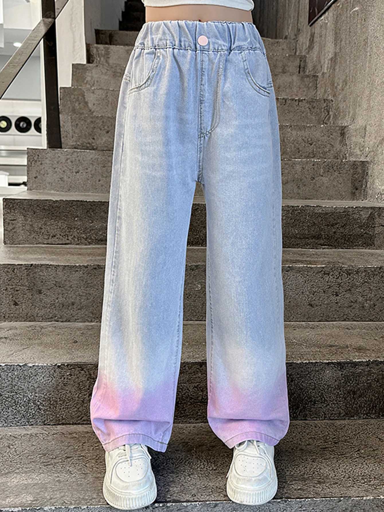 Girls colorful spray wide leg pants single pieceT250326