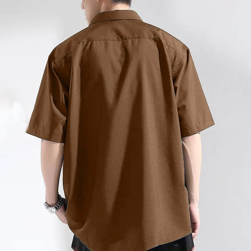 Shirt Mens Summer Ice Silk Short-Sleeved Drapey High-End Loose Casual Solid Color Shirt for Men 250320