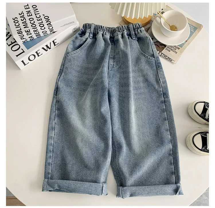 2025 Autumn New Kids pants Fashion solid color Childrens straight jeans Boys loose casual denim TrousersT250326
