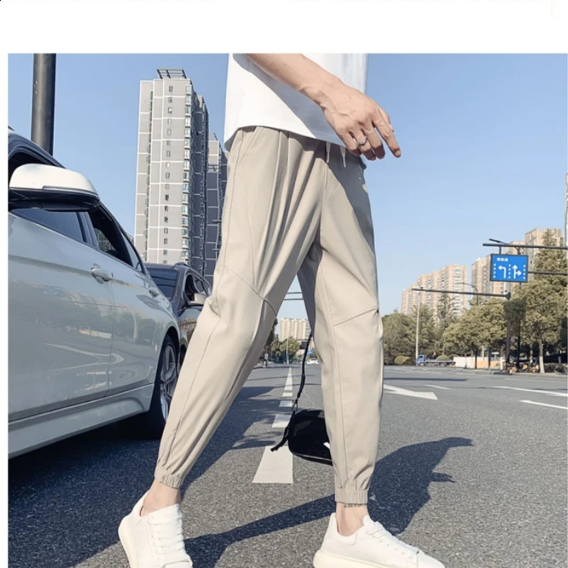 Korean clothing mens summer pants cutting Trouser sportswear jogging runner running plus size gym ice silk 250319