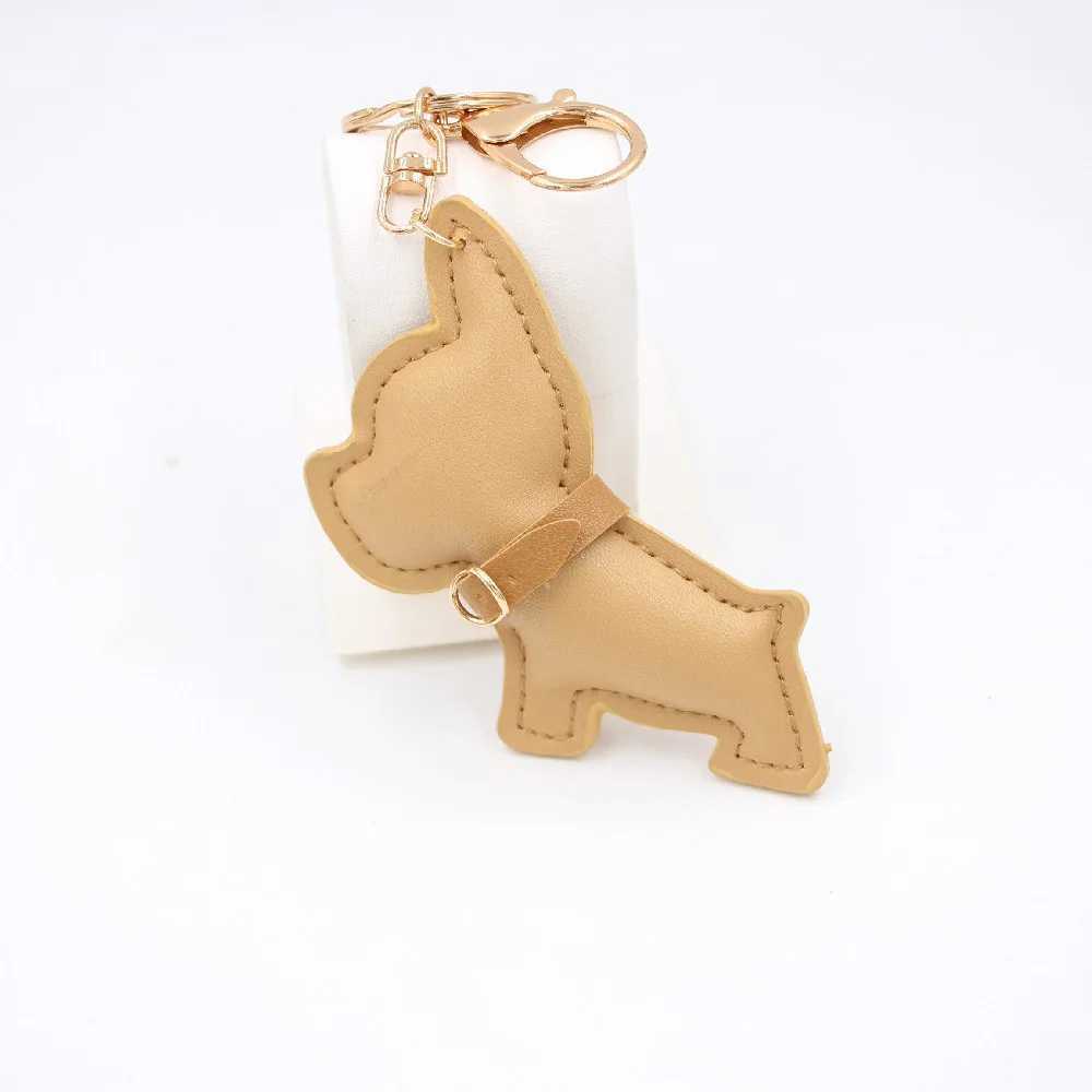 Fashion filled PU synthetic leather battle dog pet keychain bag charm pendant dog leather puppy keychainXJ250319