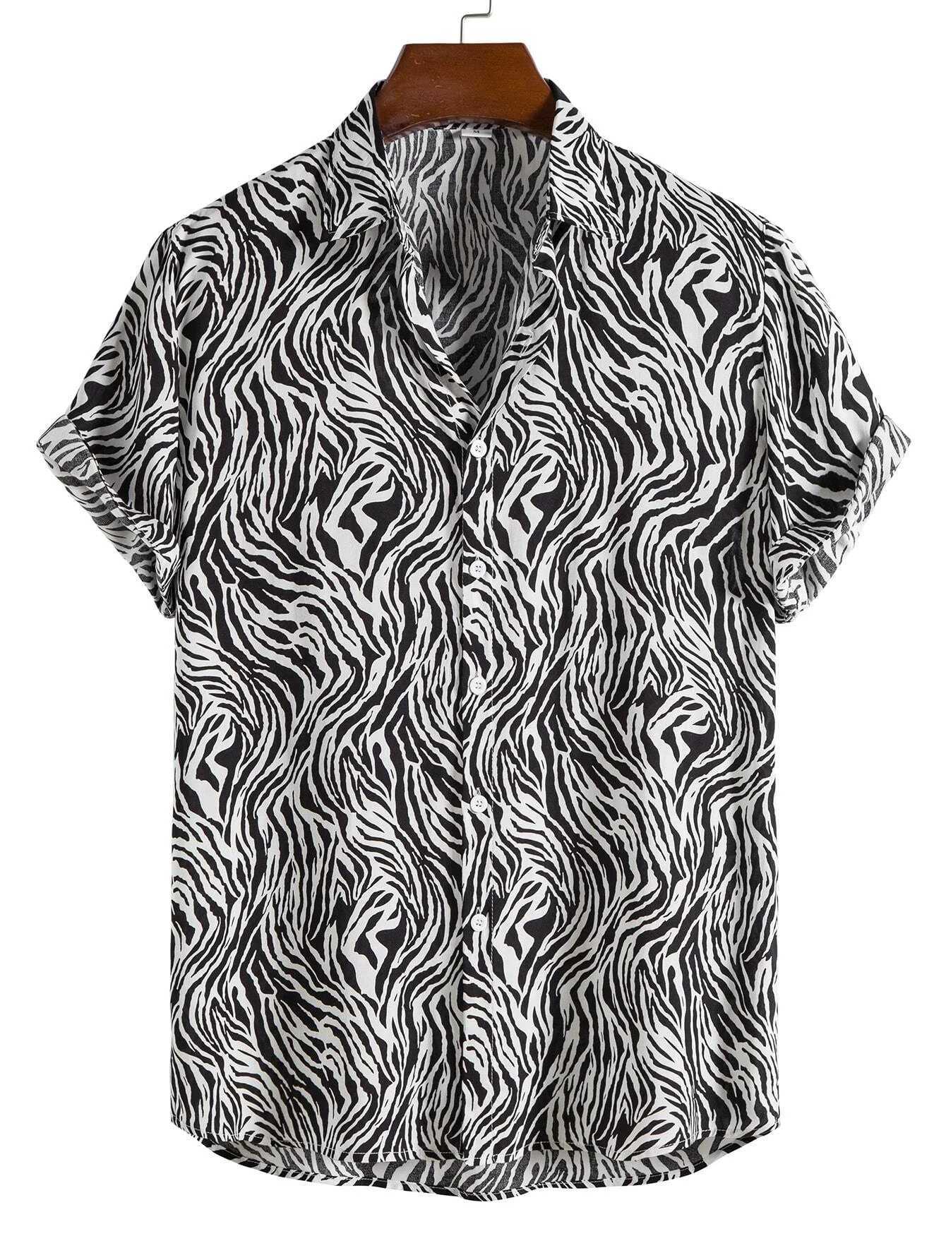 Interesting pattern design printed shirt top mens and womens short sleeved shirt fashion button short sleeved top M250320
