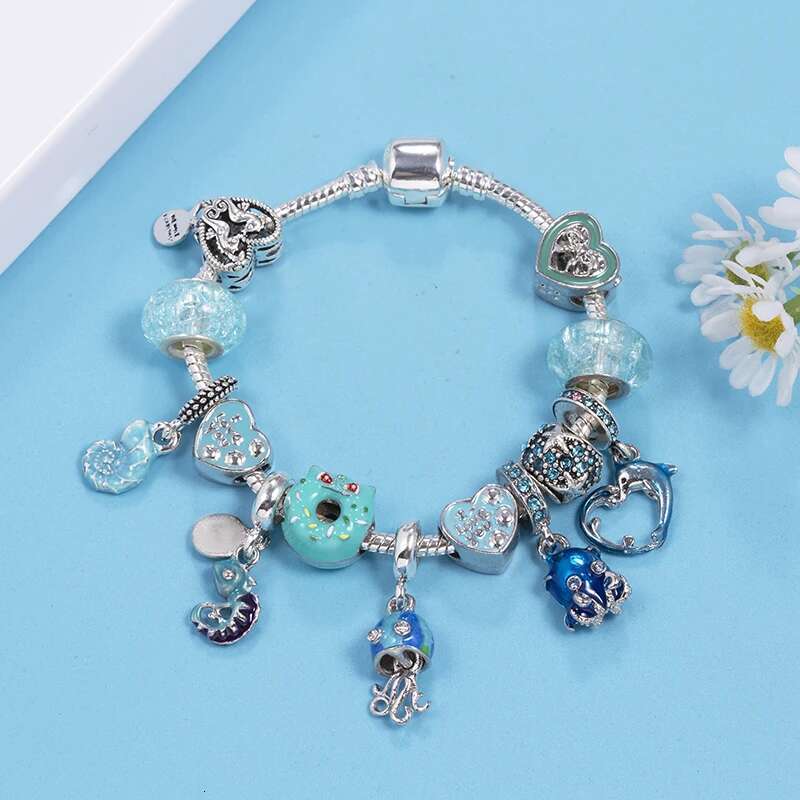 Summer Styles Charm Bracelets Fits DIY Blue Dolphin Beads Bracelet Bangles For Women Men Bijoux Pulseras Jewelry Gift Wholesale